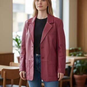 VIA ACCENTI Lined Pink Leather Blazer Jackets Ladies Size 14